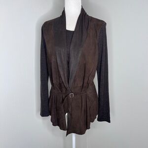 Rani Arabella Wool Cashmere Belted Cardigan Sweater Brown L